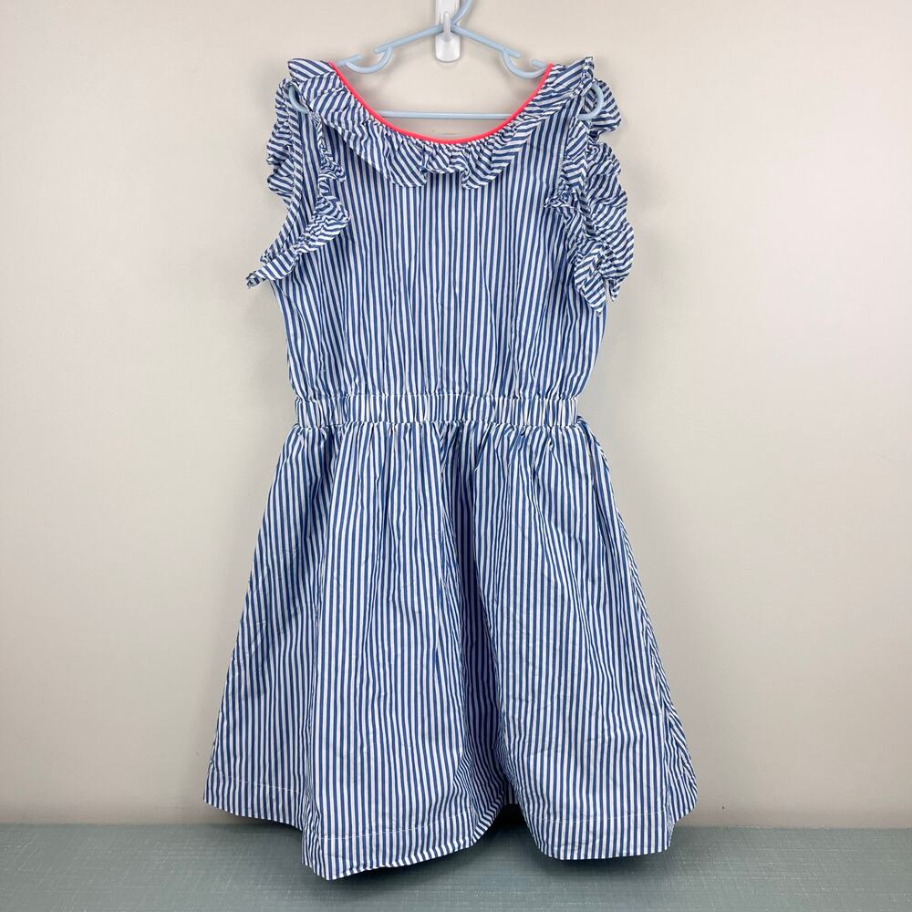 Crewcuts Girls' Ruffle Dress in Blue Shirting Stripe 10